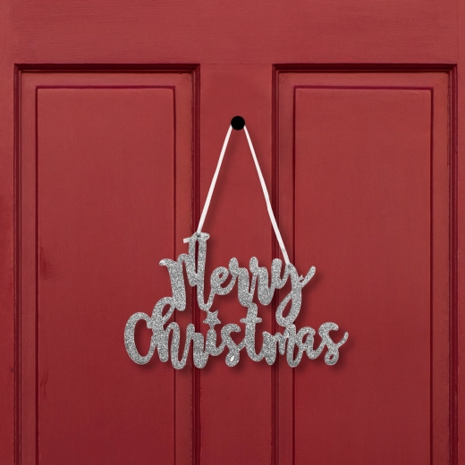 Karácsonyi dekoráció Merry Christmas felirattal, ezüstszínű