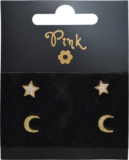 Aranyozott fülbevaló szett Hold és csillag, 4 db