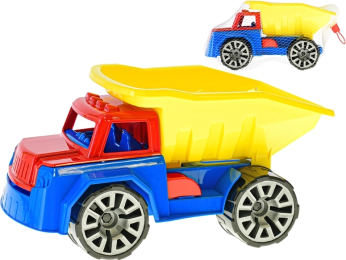 Műanyag billenős teherautó 29 cm, hálós csomagolásban