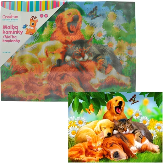 Gyémántszemes kirakó – szieszta kutyák és macskák 30 × 40 cm