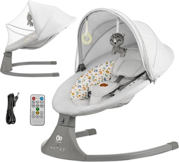 Kinderkraft 2 az 1-ben pihenőszék és bölcső Lumi melódiákkal, Premium Light Grey