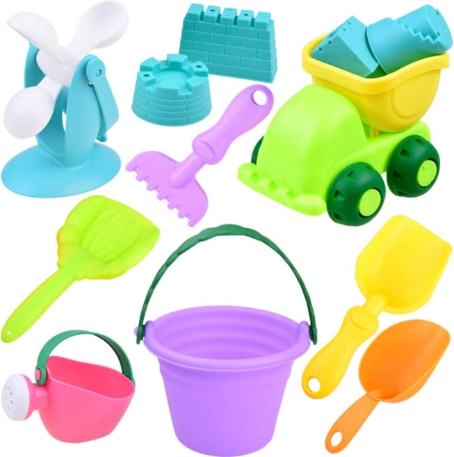 Homokozó játék készlet színes vödörrel és autóval