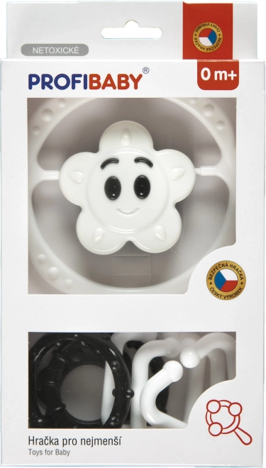 Csörgőkészlet fekete-fehér – babakocsilánc és csillag/virág csörgő