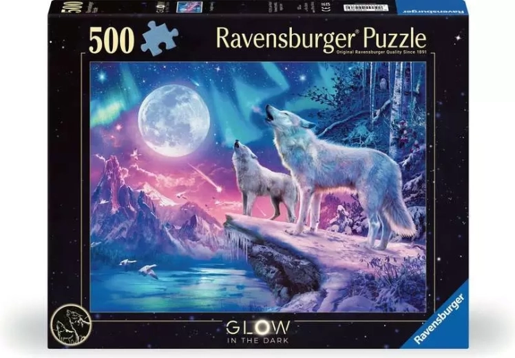 Ravensburger világító puzzle – Üvöltő farkasok alkonyatkor, 500 darab