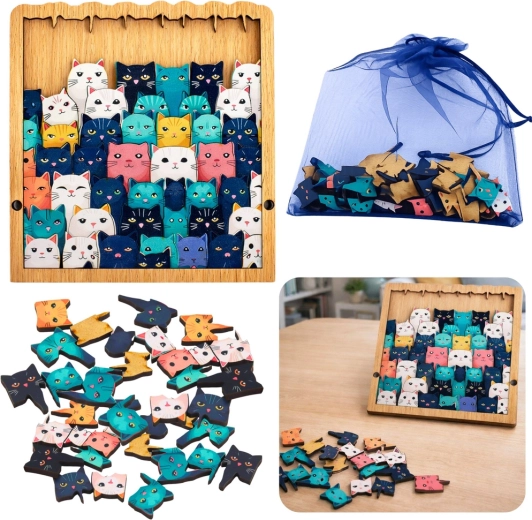 Fa cicás puzzle – oktatási logikai kirakó kerettel és zsákkal, 62 darab