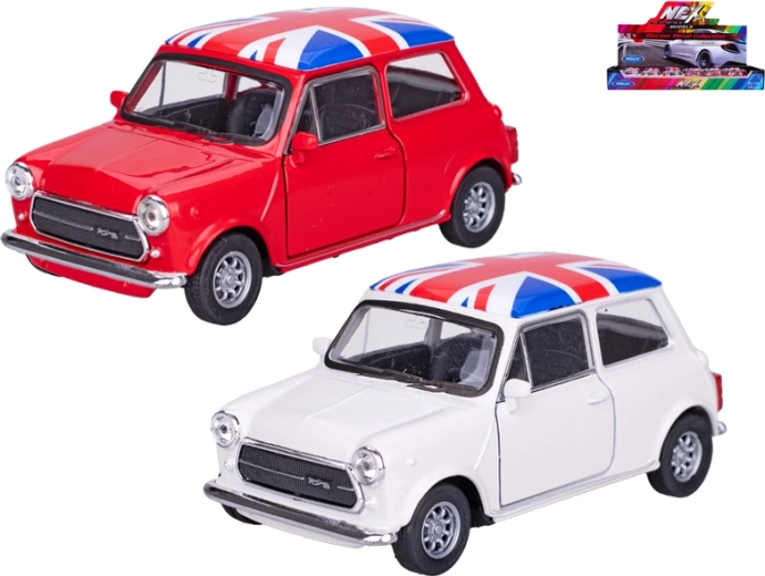Fém modell Welly Mini Cooper 1300 UK 1:43 nyitható ajtókkal és felhúzós (pull-back) meghajtással