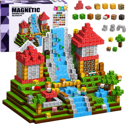 Mágneses kockák – pixeles építőkockák nyersanyag-mintákkal, 200 darab