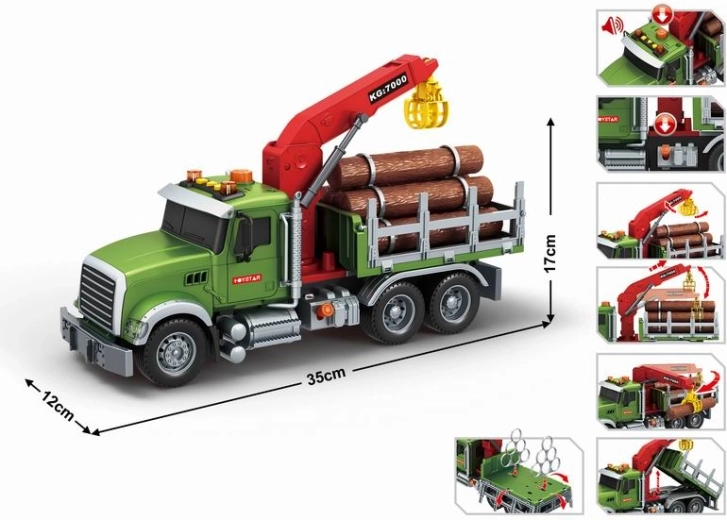 Szállító teherautó daruval és fa rönkökkel 1:14