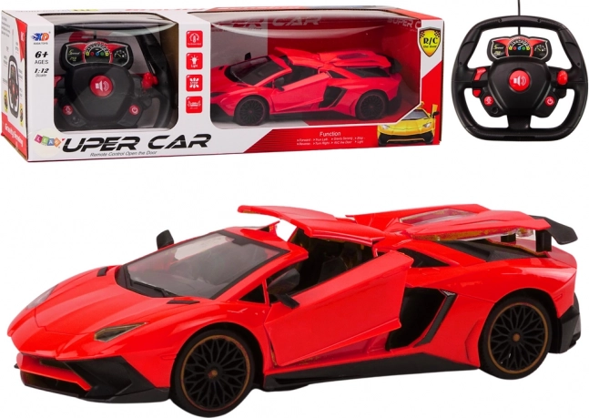 Távirányítású versenyautó 1:12 nyitható ajtókkal piros
