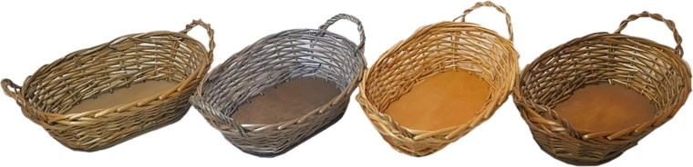 Lakkozott fűzfavesszőből készült ovális kosár, fülekkel, 30 × 20 × 12 cm