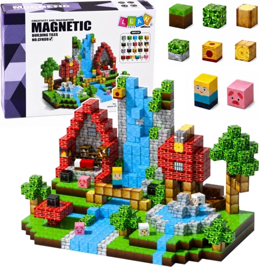 Mágneses kockák – pixeles fantasy világ erdővel és vízeséssel 3D (100 db)