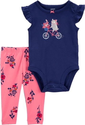 Carter’s 2 részes babaszett – rövid ujjú body és navy „bike” leggings (kislány)