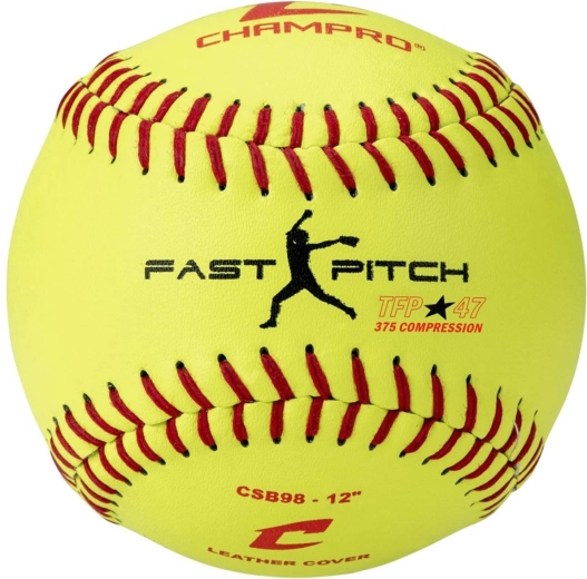 CHAMPRO fastpitch softball labda 12" optikai sárga, bőrborítású - 1 db