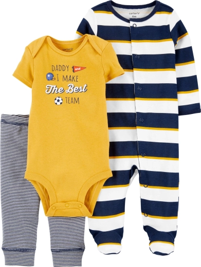 Carter’s 3 részes szett fiúknak daddy – rugdalózó, rövid ujjú body és melegítőnadrág (46-os méret)