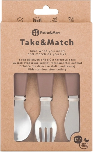 Petite&Mars rozsdamentes acél gyermek evőeszköz készlet Take&Match Velvet latte 12m+
