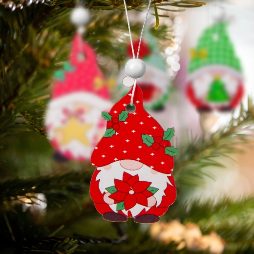 Fa karácsonyi manófigurás díszek készlete, 12 db