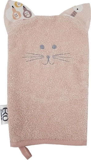 EKO pamut mosdókesztyű fülekkel Cat rose pink 20 × 15 cm