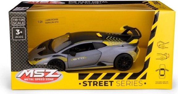 Lamborghini Huracán STO modellautó 1:24 méretarányban, ezüstszürke