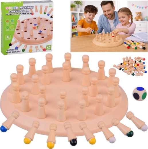 Fa memóriajáték színekkel, dobókockával és pálcikákkal