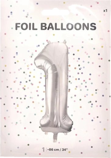 Ezüst fólia lufi 1-es szám 86 cm