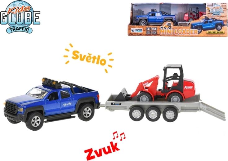 Kids Globe Traffic SUV visszahúzós meghajtással, fénnyel és hanggal, lecsatolható pótkocsival és markolóval, 30 cm