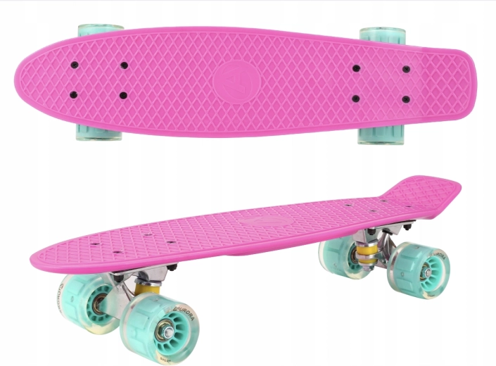 Rózsaszín–menta világító kerekű műanyag penny board