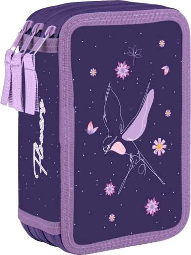 Háromszintes iskolai tolltartó Flowers – üres