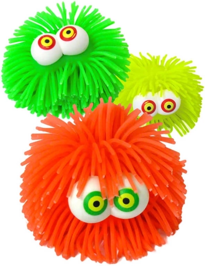 Puha gumis, szőrös labda fénnyel és nagy szemekkel 8 cm - 1 db