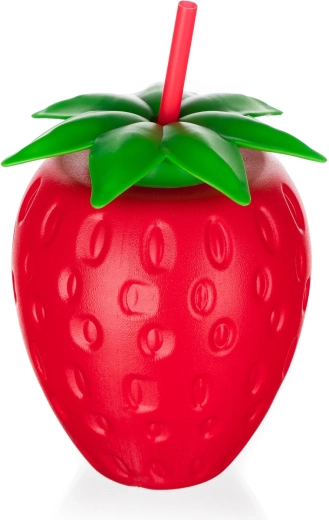 Eper alakú műanyag palack szívószállal, 880 ml