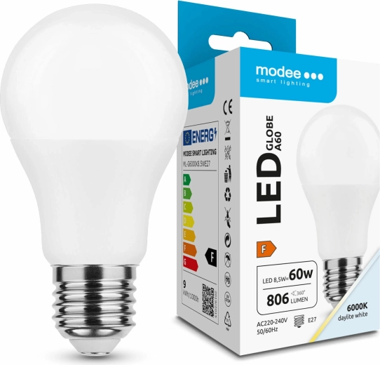 LED izzó E27 8,5 W hideg fehér MODEE SMART LIGHTING Globe A60