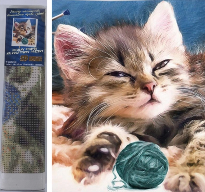 Gyémántszemes kirakó – kiscica gombolyaggal 30 × 40 cm