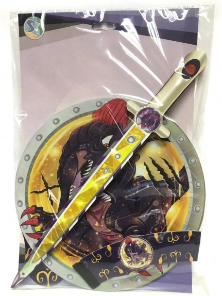 Habkarton kard és pajzs D‑Rex motívummal gyerekeknek