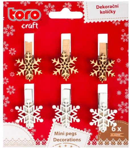 Fa csipeszek Hópehely 3,5 cm – 6 darabos készlet