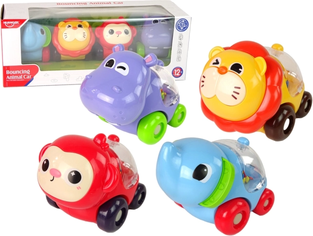 Színes állatos kisautók gyöngyökkel – készlet
