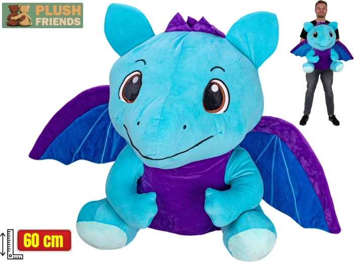 Plush Friends kék plüss sárkány 60 cm, ülő