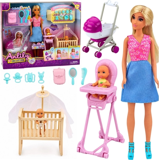 Anlily mama baba szett ikrekkel és kiegészítőkkel