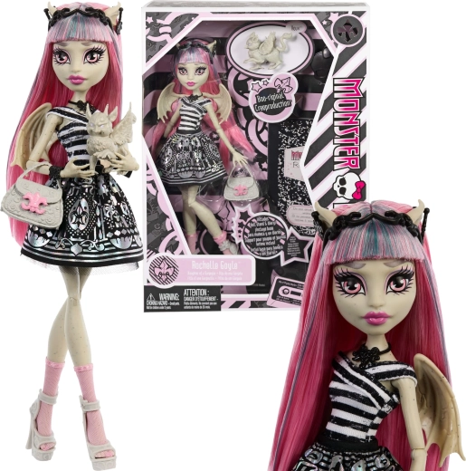 Monster High baba Rochelle Goyle 26 cm Creeproduction kiegészítőkkel és Roux kisállattal