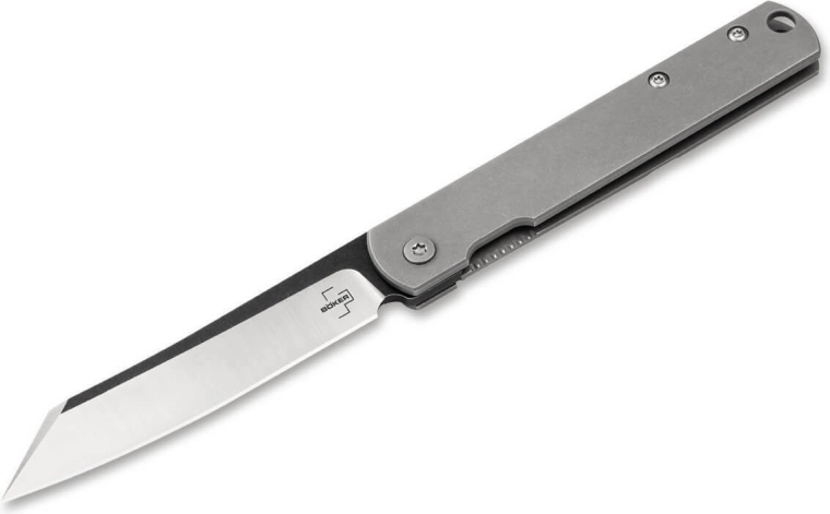 Böker Plus Zenshin zsebkés 7,5 cm Stonewash rozsdamentes acélból, klippel