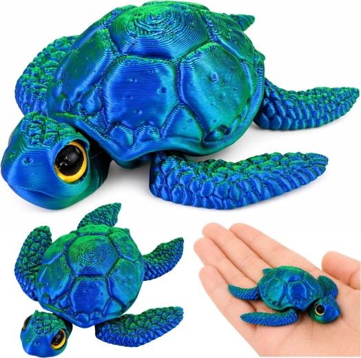 3D tengeri teknős figura mozgatható uszonyokkal és fejjel, kékeszöld, 8 cm