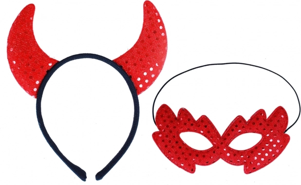 Ördögszarv és flitteres álarc szett felnőtteknek