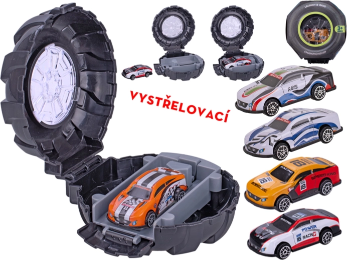 Fém sportautó kilövő gumival, 6,5 cm