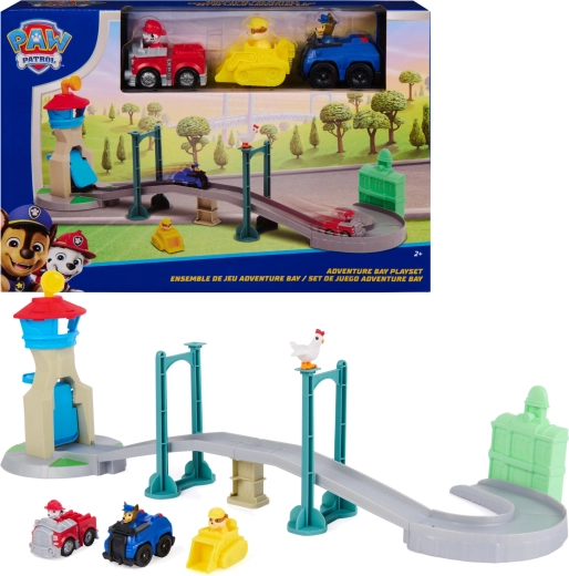 Spin Master PAW Patrol Adventure Bay játékszett híddal, 3 járművel és Chickaletta figurával