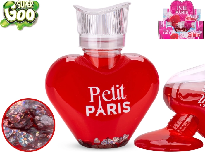 Super Goo slime Petit Paris csillámokkal szívecske alakú palackban 300 g (12 db)