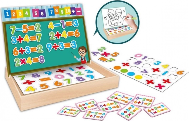 Oktató mágneses számkirály puzzle fa dobozban