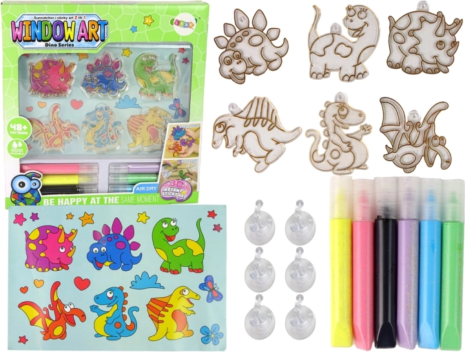 Kreatív ablaküveg-festő készlet Dino 3D