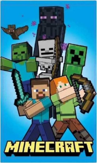 Minecraft gyermek törölköző 30 × 50 cm Steve-vel, Alex-szel, Creeperrel és Endermannal
