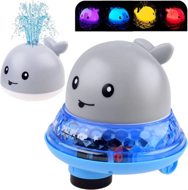 Vízilufi bálna szökőkúttal és guruló platformmal fürdéshez – Szürke