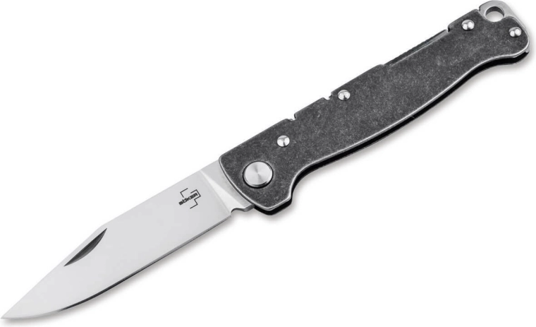 Böker Plus Atlas Clip Point zsebkés, D2, stonewash, klipsz