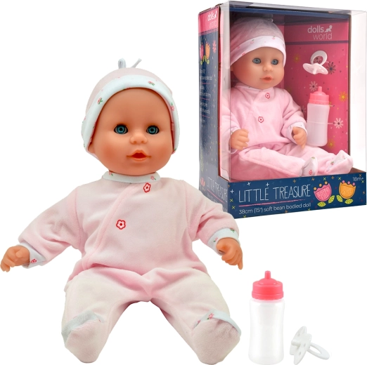 Dolls World baba Little Treasure Pink csukódó szemekkel, 38 cm