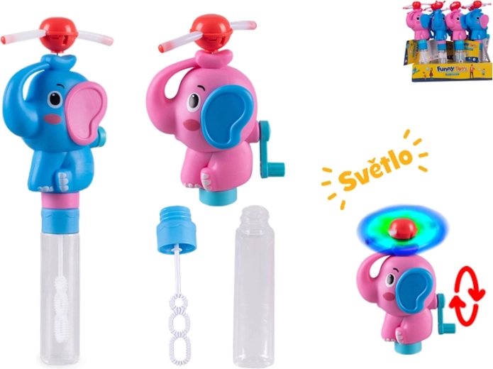 Elefánt alakú buborékfújó elemmel, fénnyel és propellerrel, 23,5 cm